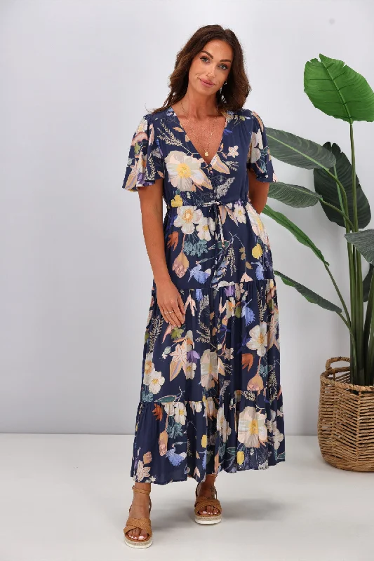 Glossy Maxi Dresses -Fria Enchanted Forest Maxi Dress Navy