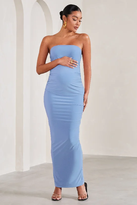 Beaded Maxi Dresses -Juniper | Powder Blue Strapless Maternity Maxi Dress