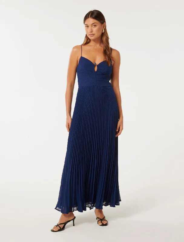 Satin Maxi Dresses -Loreto Pleated Maxi Dress