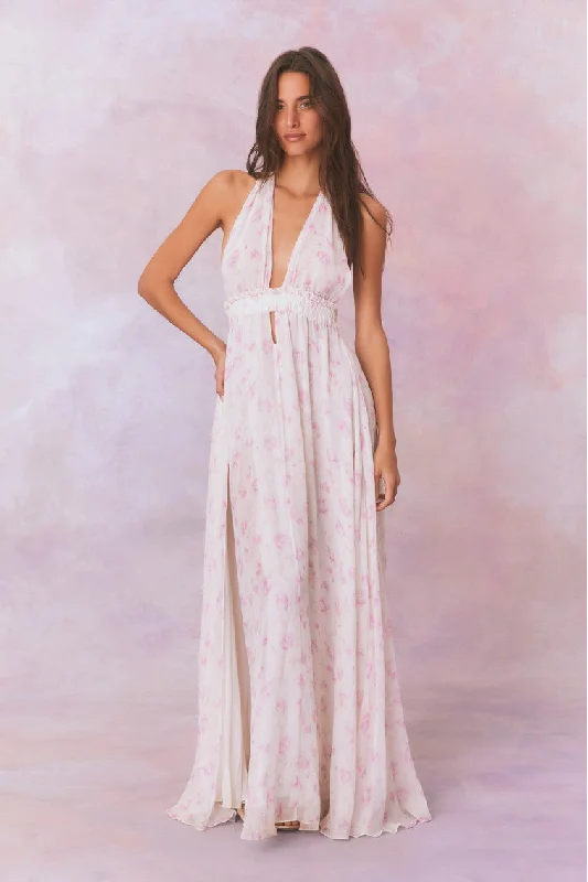 Maxi Dresses for Outdoor Concerts -Love Fragrance Halter Maxi Dress- STERLING DUSK