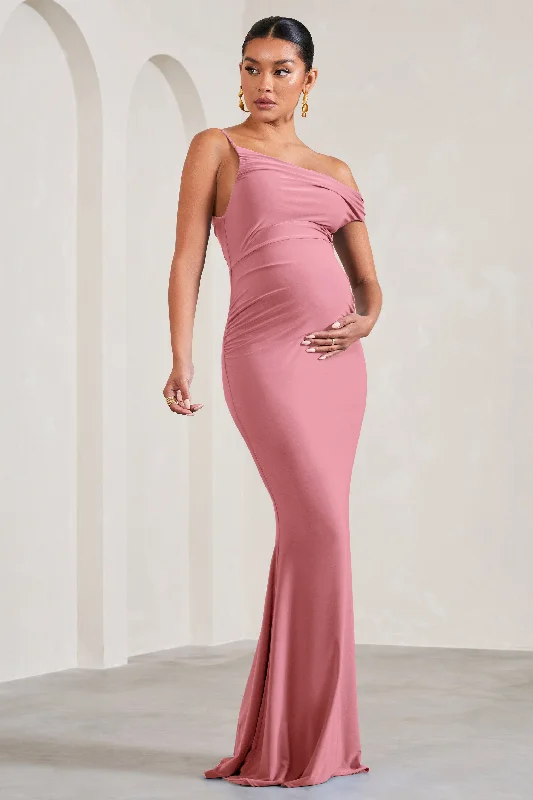 Bell-Sleeve Maxi Dresses -My Wish | Blush Pink Strappy Asymmetric Maternity Maxi Dress