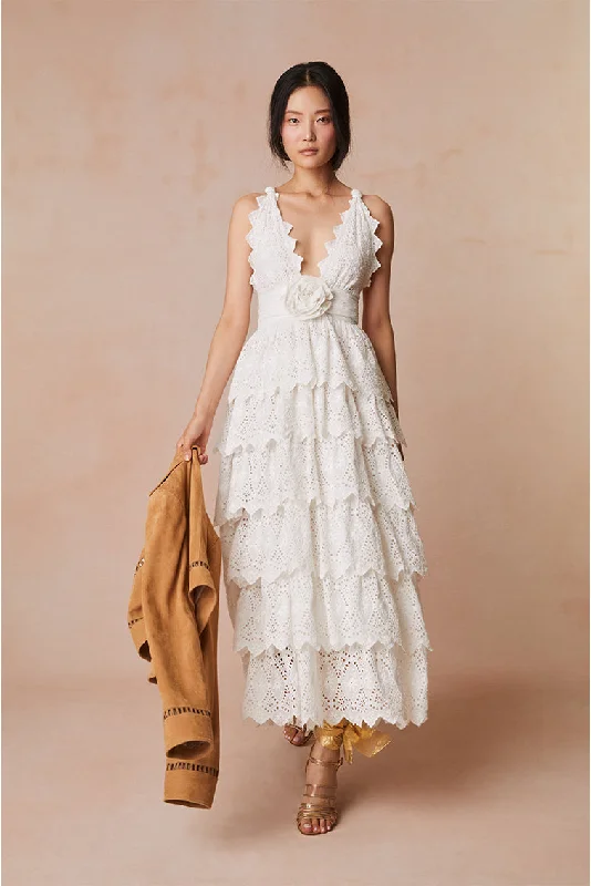 High-Slit Maxi Dresses -Nevis Eyelet Halter Maxi Dress