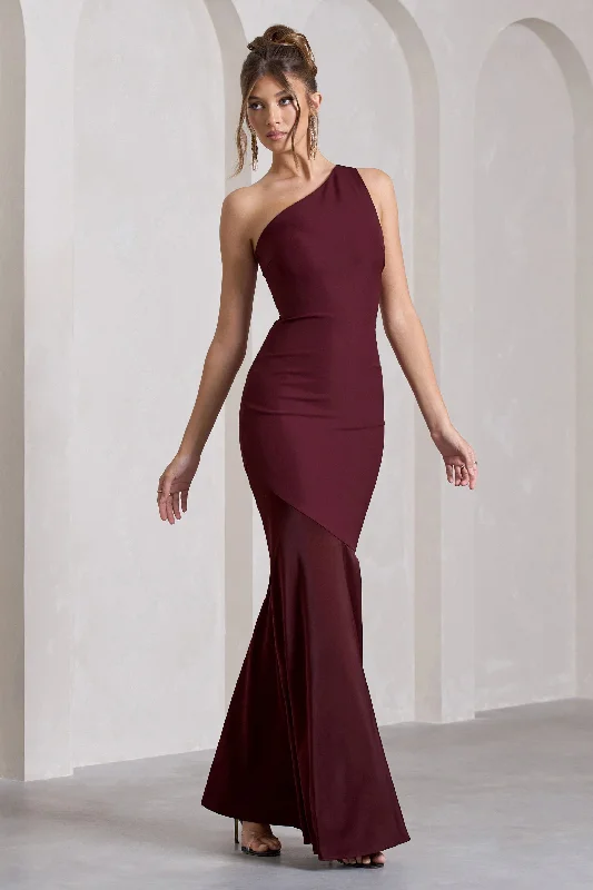 Shift-Edge Maxi Dresses -Passion | Plum One Shoulder Cut-Out Maxi Dress