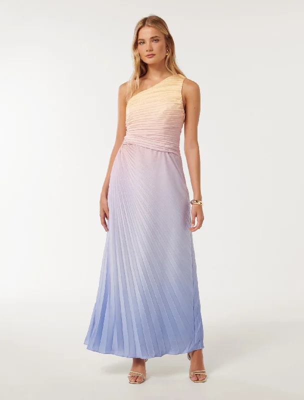 Cotton Maxi Dresses -Paula Pleated One Shoulder Maxi Dress