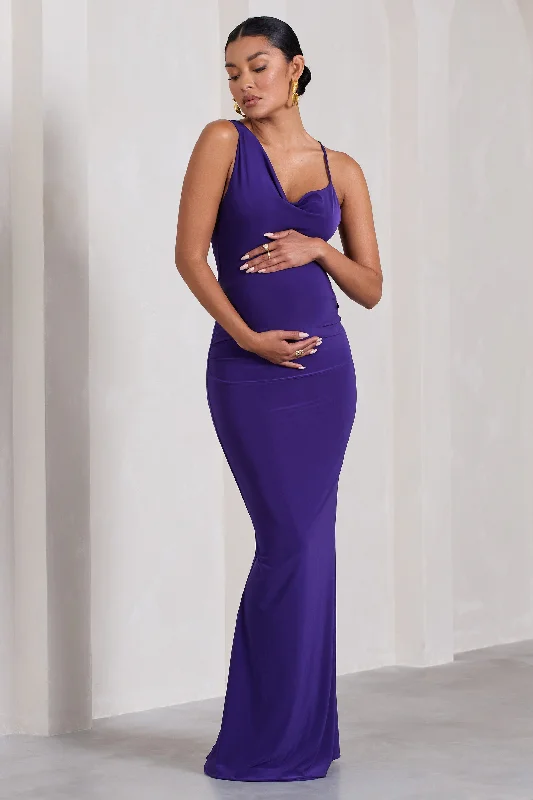 Polka Dot Maxi Dresses -Phantasy | Purple Maternity Cowl Neck Maxi Dress