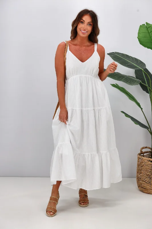 Loose-Fit Maxi Dresses -Sass Phillipa Tiered Maxi Dress White