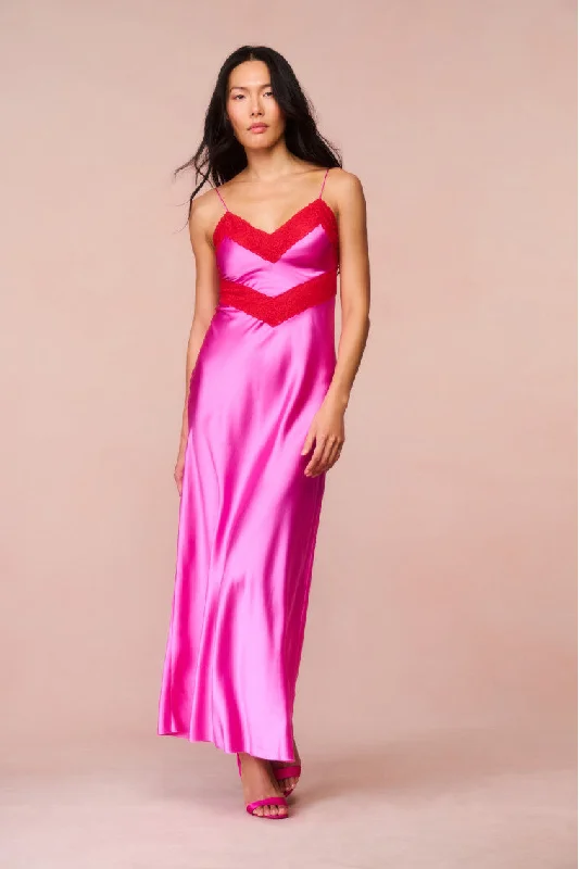 Bold-Stripe Maxi Dresses -Serita Lace-Trimmed Maxi Dress - FUCHSIA