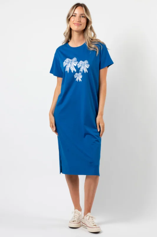 Maxi Dresses for Casual Events -Stella + Gemma Maxie T-Shirt Dress Deep Blue Bowtiful Blue