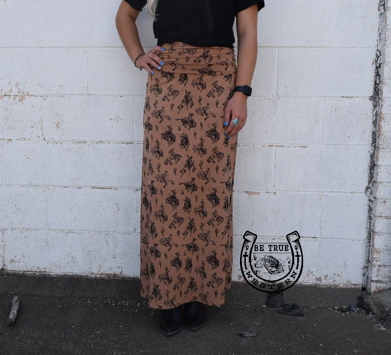 Maxi Dresses for Fall Dates -The Western Bucking Print Maxi Skirt