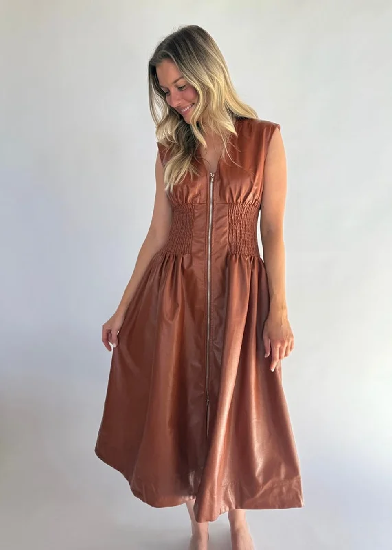 Midi Dresses in Satin Finish -RORY LEATHER MIDI DRESS