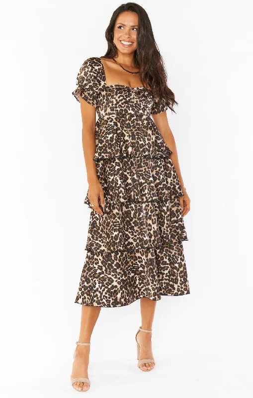 Midi Dresses with Floral Print -Charleston Ruffle Midi Dress ~ Lovely Leopard