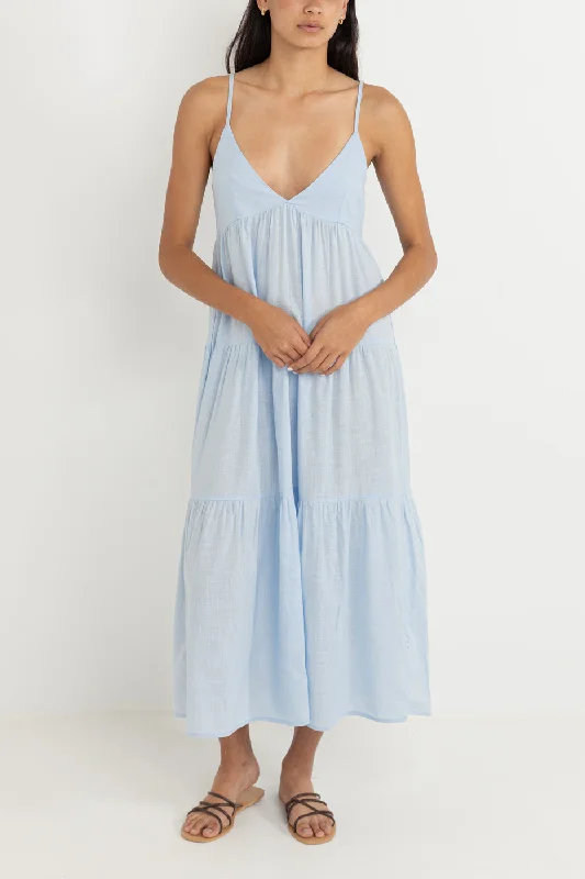 Midi Dresses for Evening Dates -Classic Tiered Midi Dress Blue