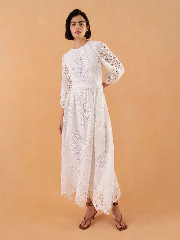 Midi Dresses with Cutout Back -Constance Broderie Anglaise Midi Dress - White - SALE