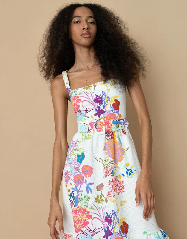 Midi Dresses with Keyhole Back -Dani Cotton Midi Dress - Jardin White - SALE