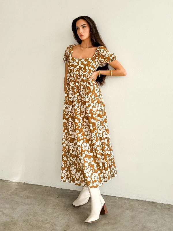 Midi Dresses for Music Parties -Toffee Floral Midi Dress