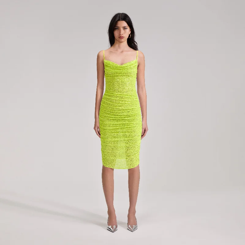 Midi Dresses for Game Parties -Green Beaded Midi Dress