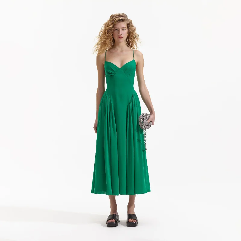 Midi Dresses with Crisscross Back -Green Strappy Midi Dress