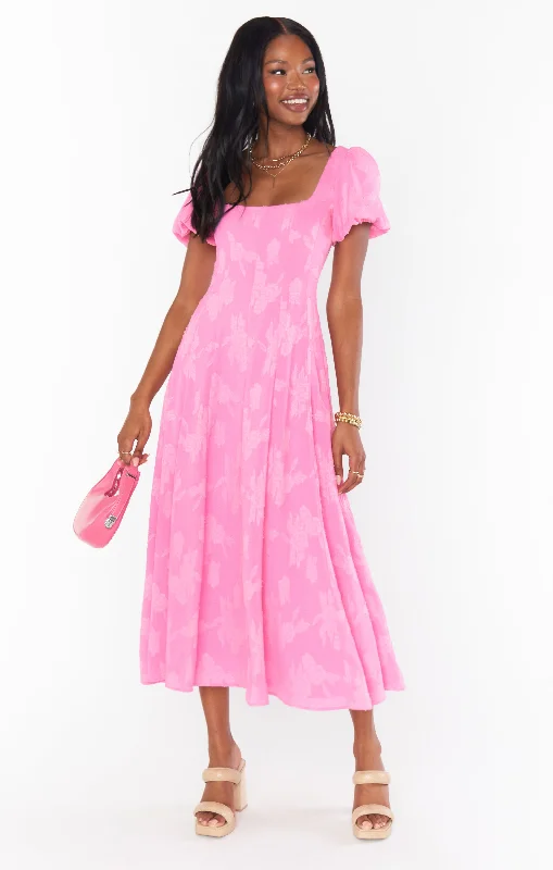 Midi Dresses in Soft Silk -Mia Midi Dress ~ Pink Clip Floral