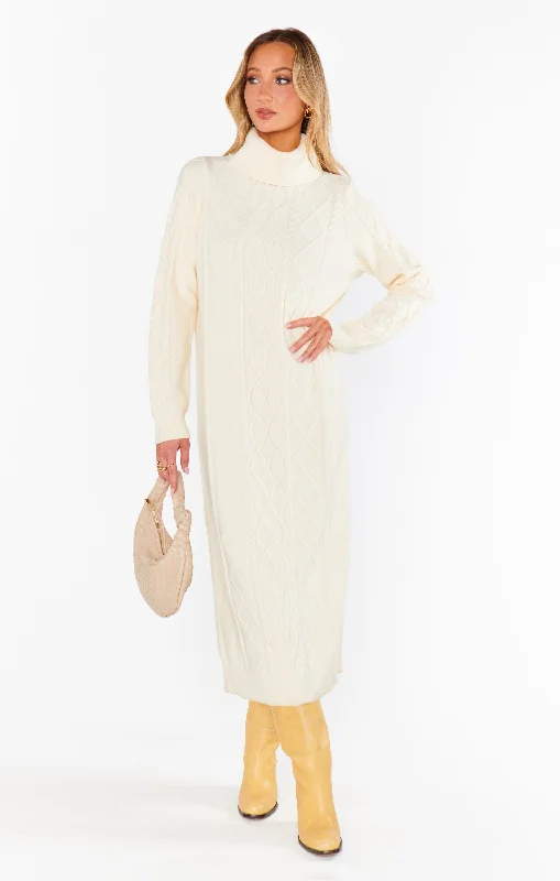 Midi Dresses for Lake Dates -Montreal Midi Dress ~ Cream Cable Knit