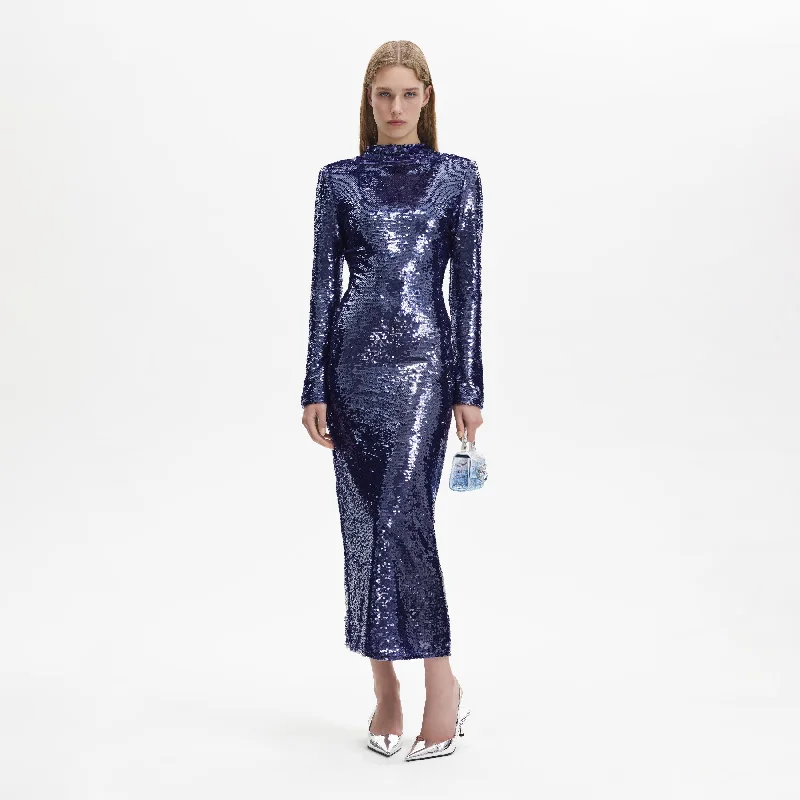 Midi Dresses in Cool Velvet -Navy Sequin Midi Dress