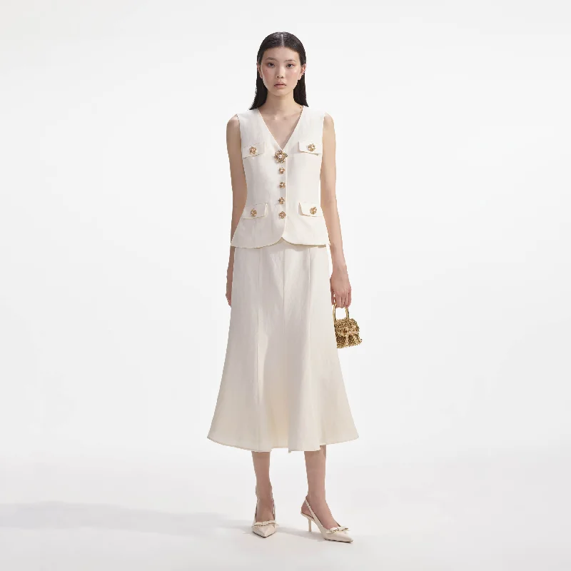 Midi Dresses for Special Occasions -Cream Linen Midi Dress