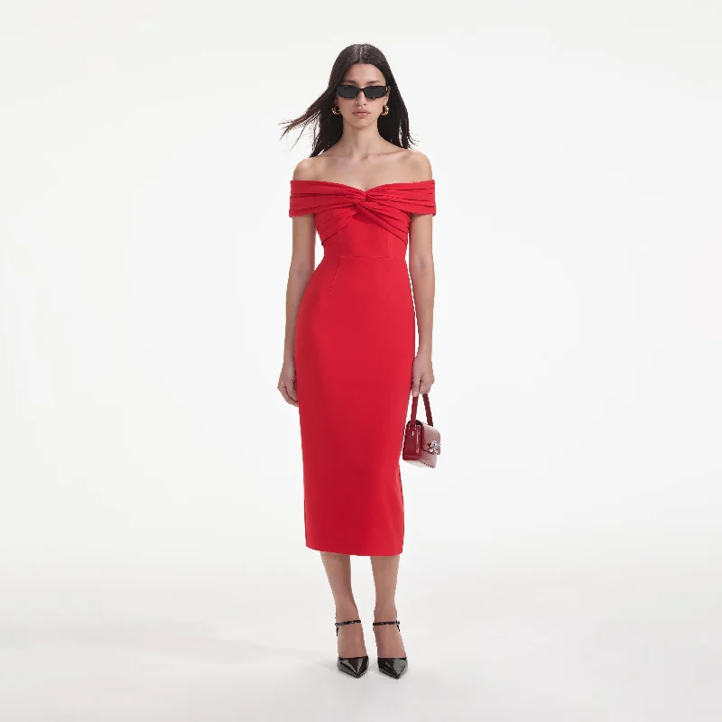 Midi Dresses for Date Night -Red Off Shoulder Midi Dress