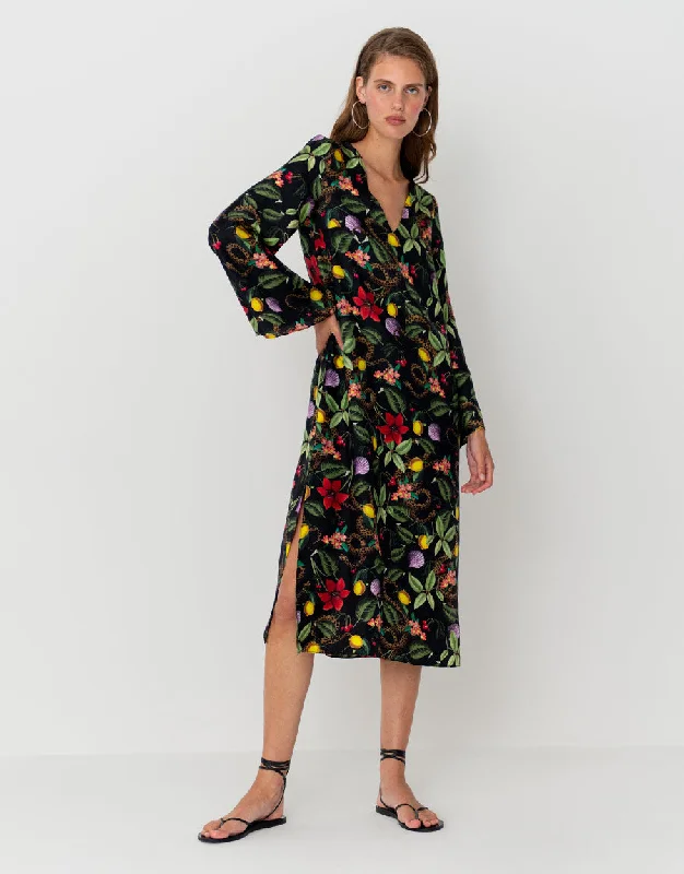 Midi Dresses with Gathered Hem -Phoenix Twill Midi Dress - Galindo Black