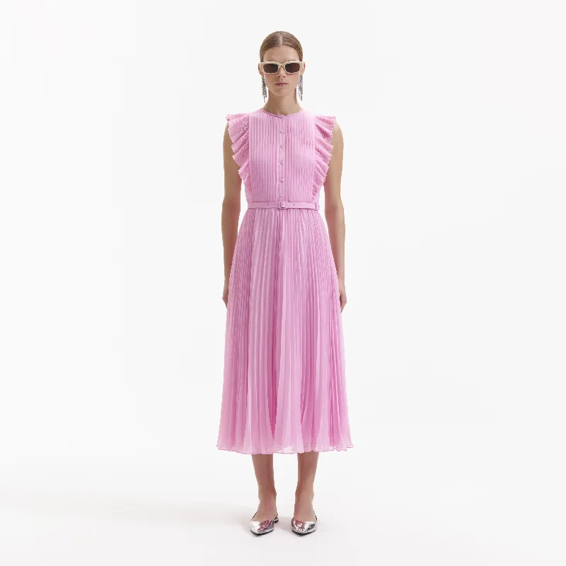 Midi Dresses for Birthday Parties -Pink Chiffon Tunic Midi Dress