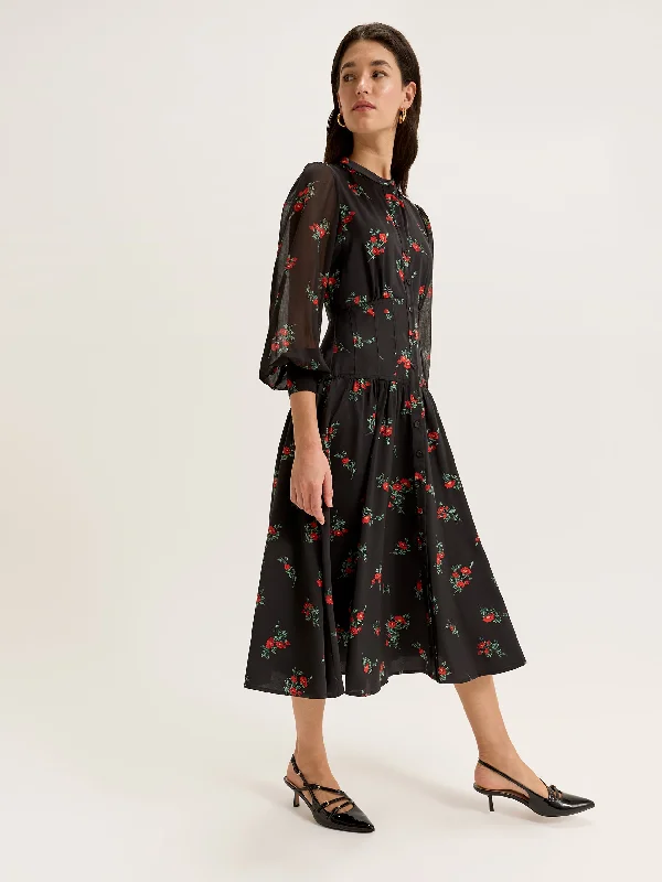 Midi Dresses in Chevron Pattern -Posing Roses Shirtdress