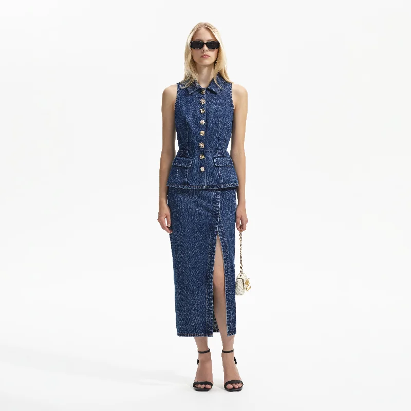 Midi Dresses for Summer Dates -Sleeveless Denim Midi Dress