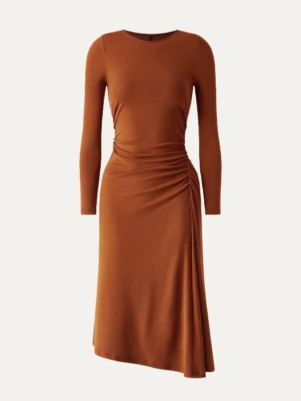 Midi Dresses for Sunset Dates -Tencel Asymmetrical Midi Dress