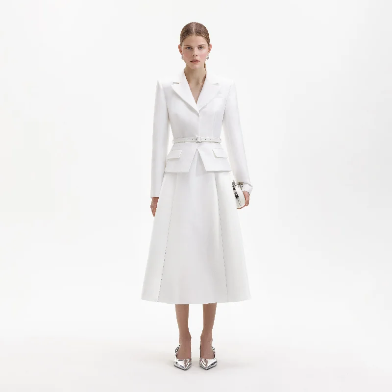 Midi Dresses for Fall Events -White Tailored Taffeta Midi Dress