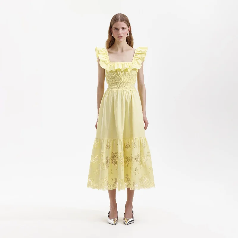 Midi Dresses for Night Fun -Yellow Cotton Midi Dress